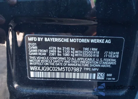 2021 BMW X1 xDrive28I from USA, damaged, VIN WBXJG9C02M5T07987